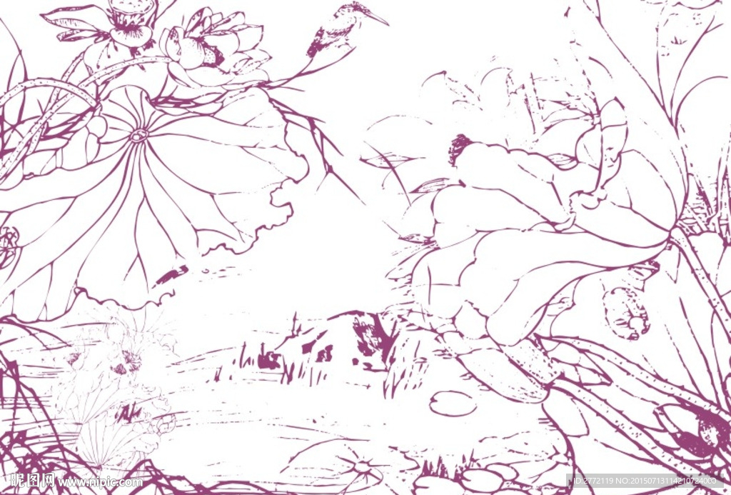 美景荷塘 工笔画