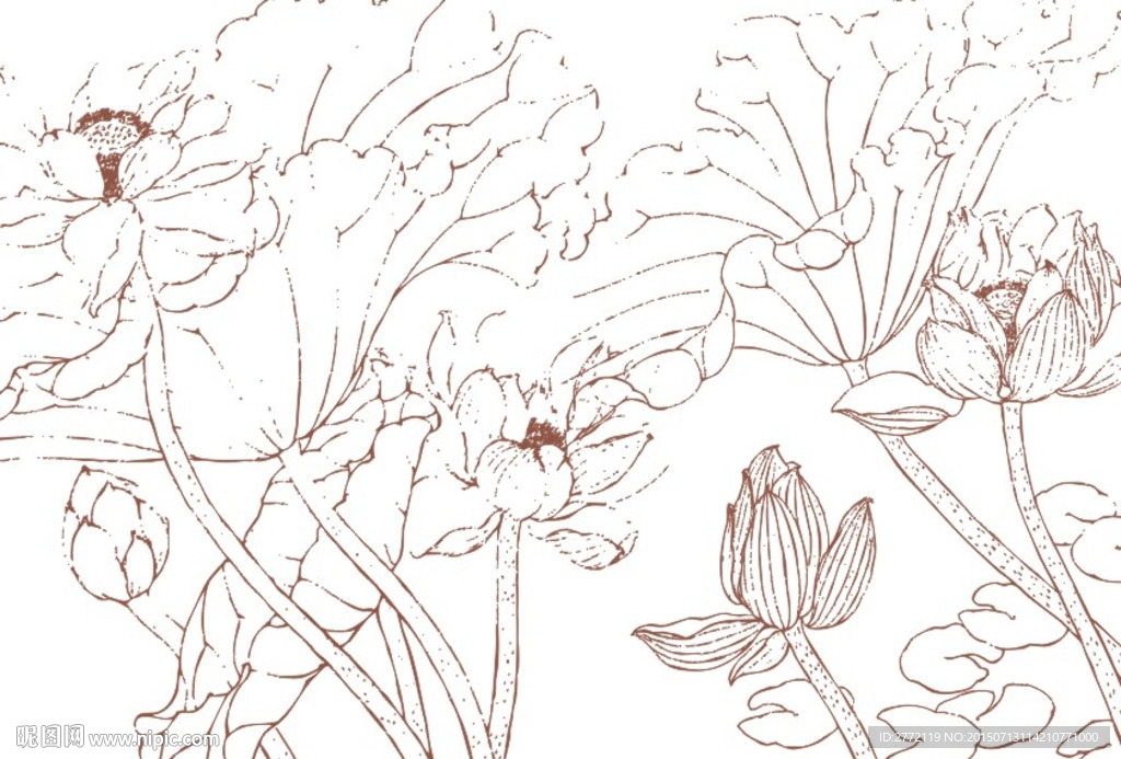 秋色荷塘 工笔插画