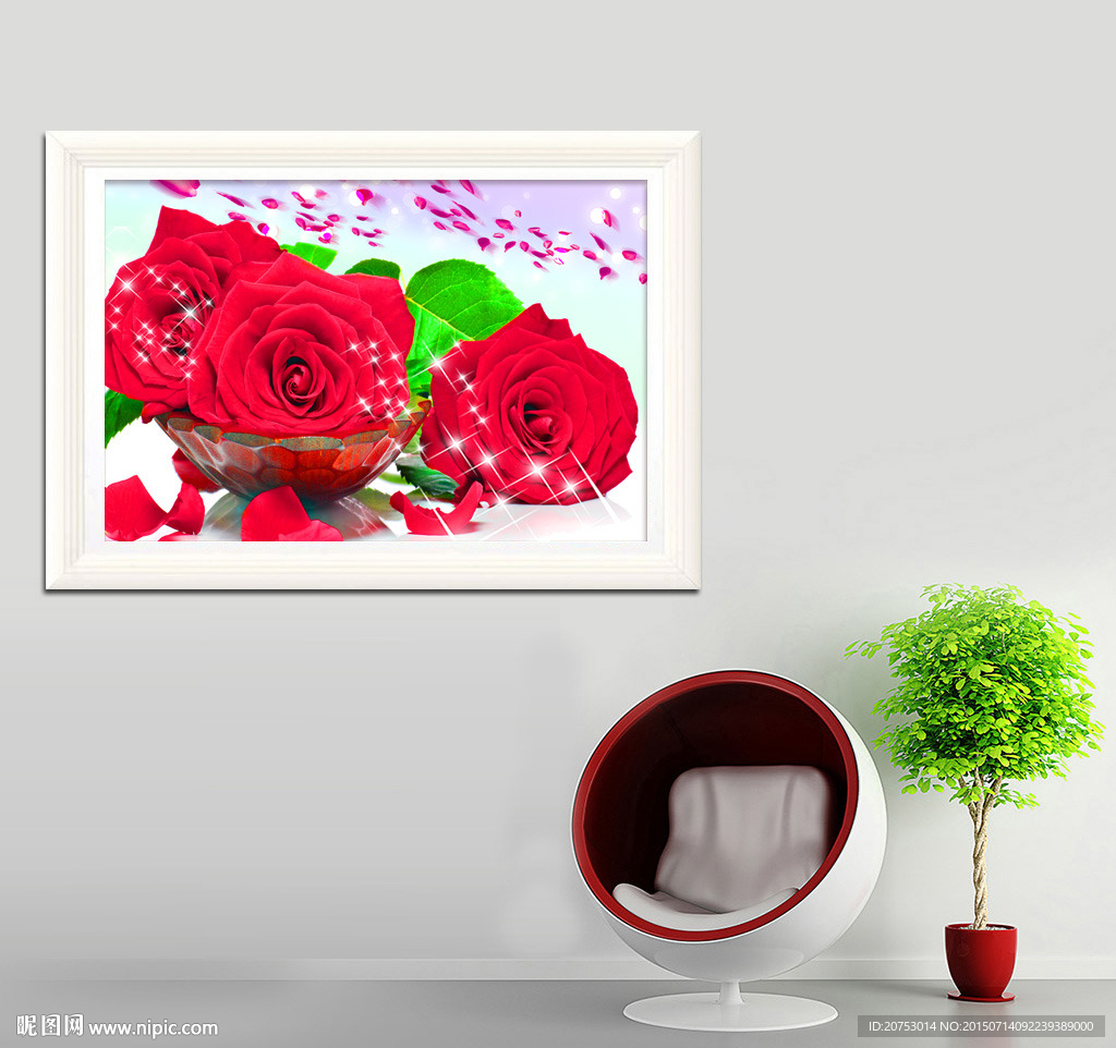 红色浪漫玫瑰装饰无框画