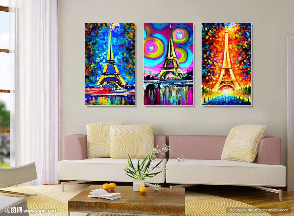 油画埃菲尔铁塔装饰无框画