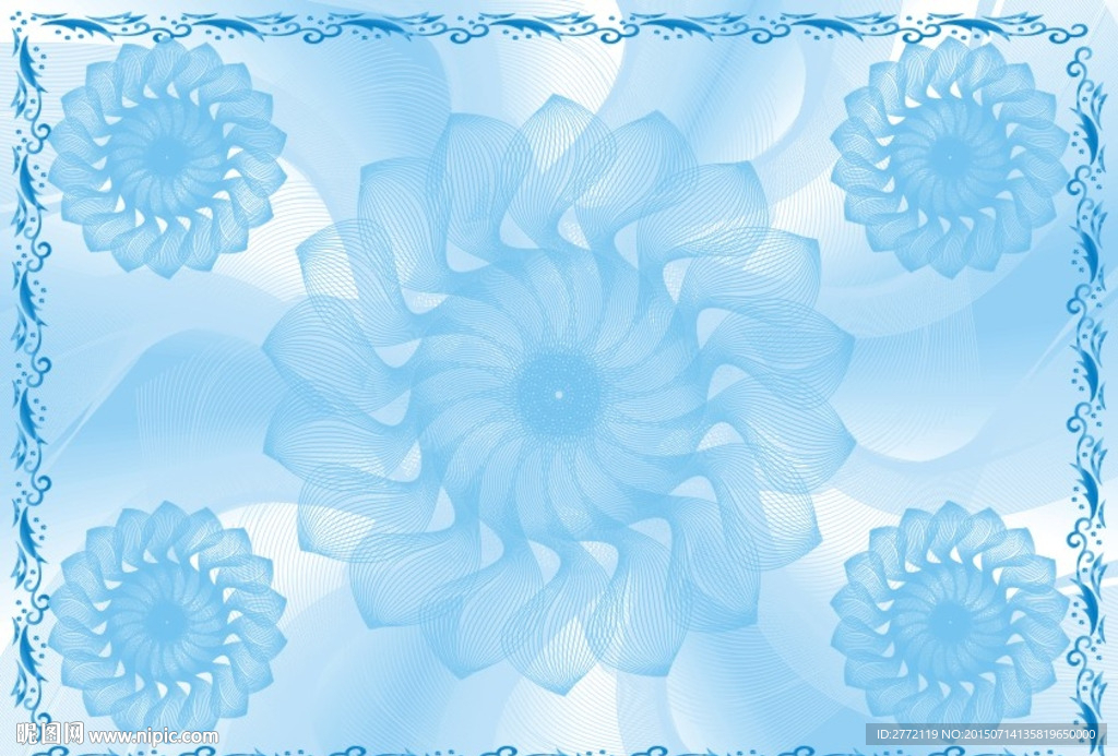 冰蓝花朵   商业证书纹