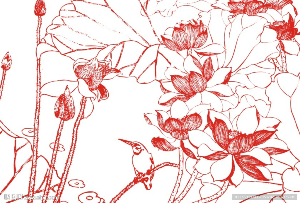 鸟语花香 红莲画