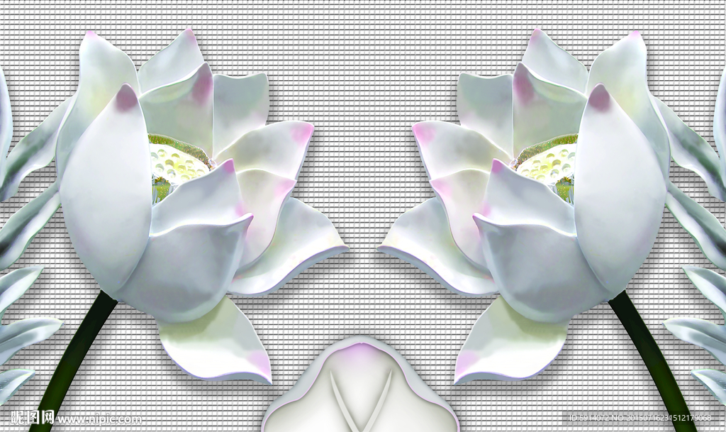 富贵荷花 3D立体壁画 分层