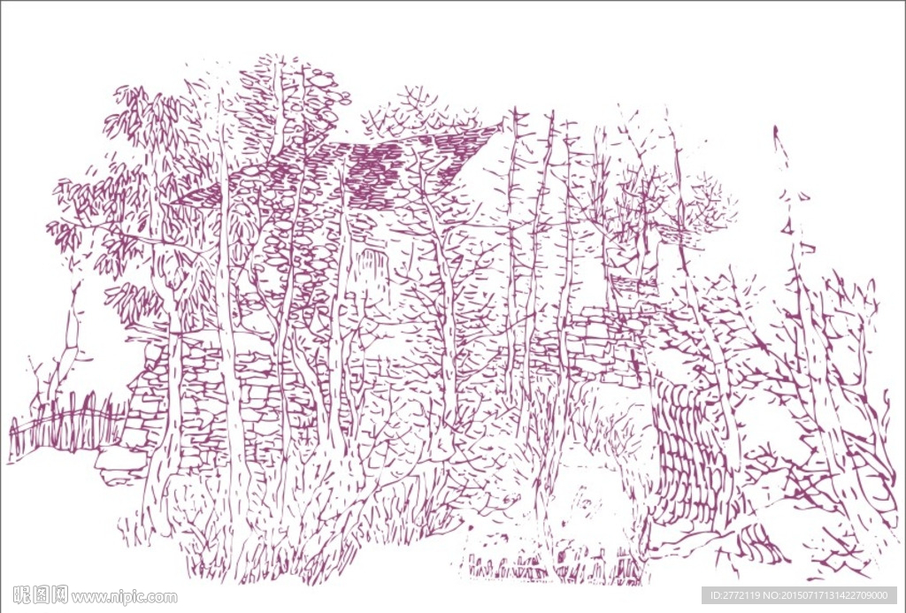 绿树花草园林 手描画