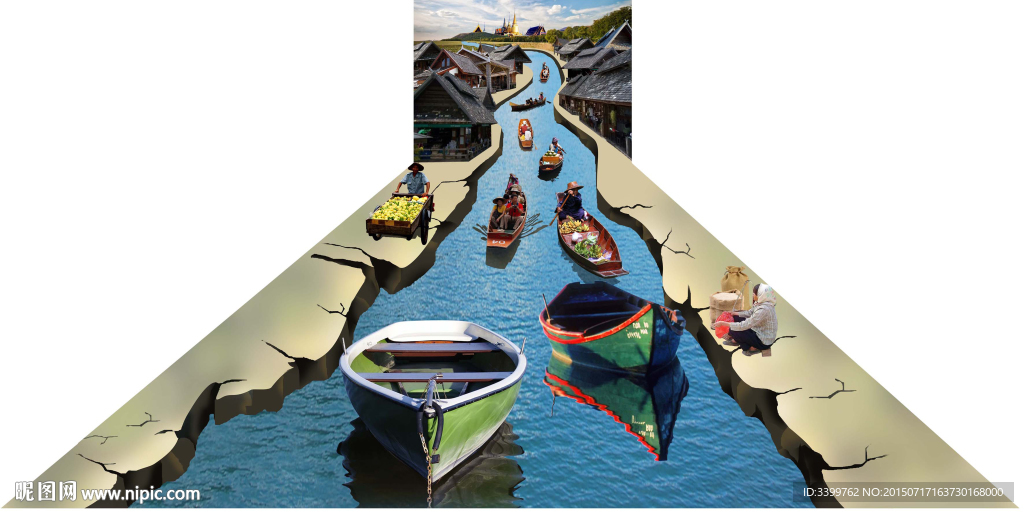 泰国水上市场3D立体画