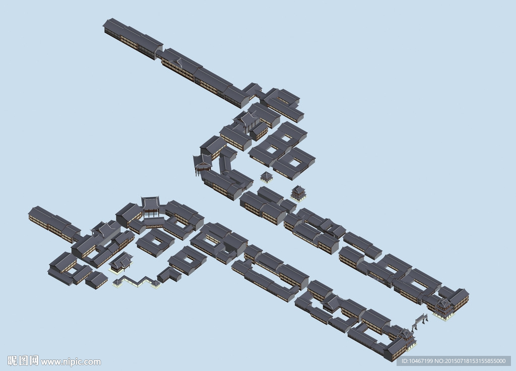 古建沿街3D 模型