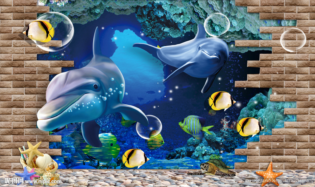 3D海豚电视背景墙
