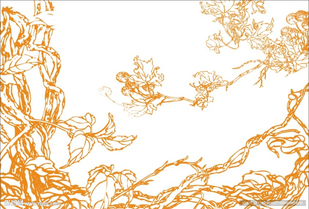绿枝腾条花朵 美术画