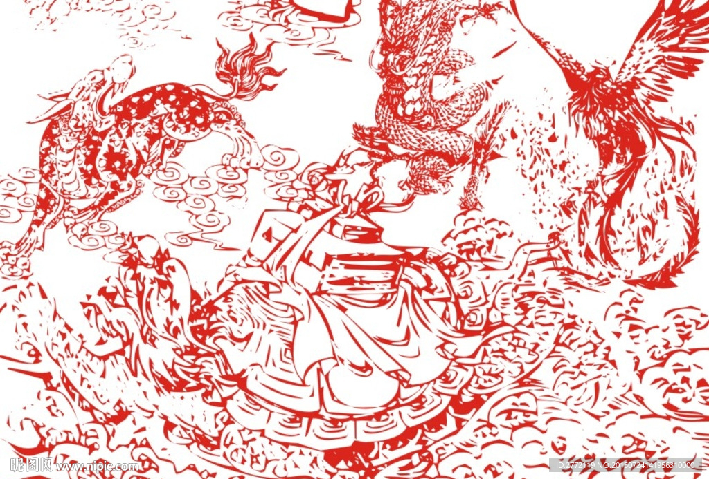 海上神兽龙凤 手描画