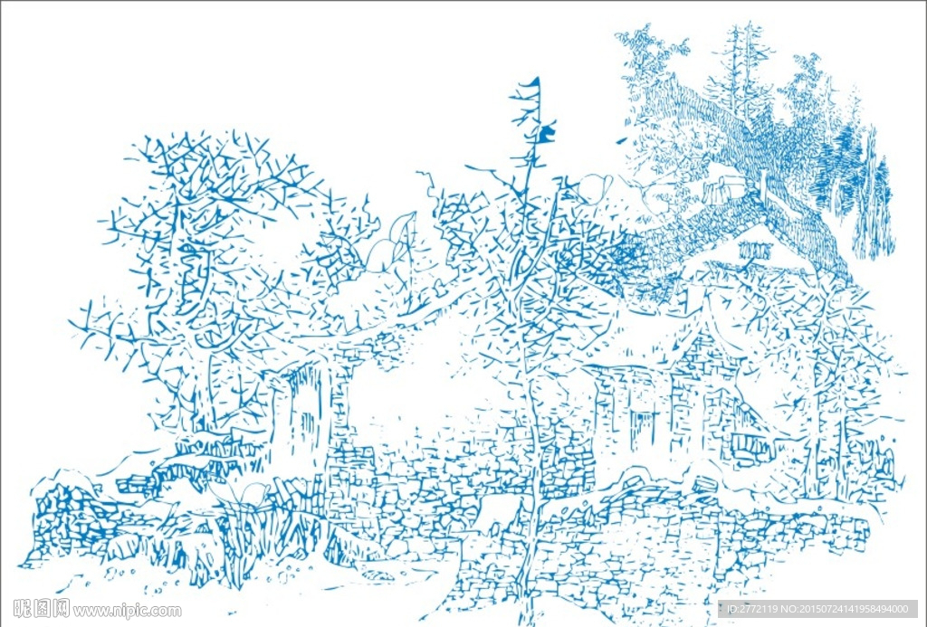 石屋小园子 钢笔画