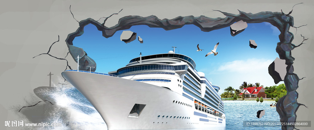 轮船撞墙3D画