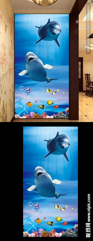 3D海底世界海豚玄关图