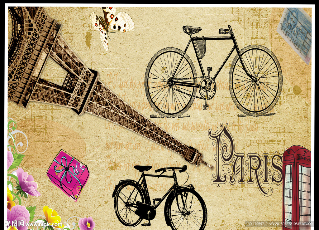 欧美复古自行车装饰画