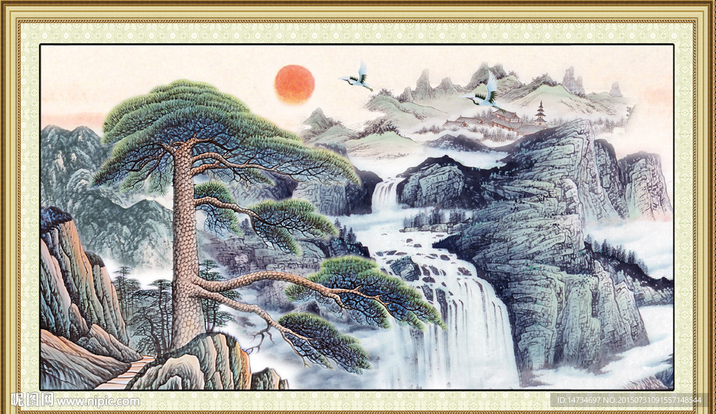 国画迎客松