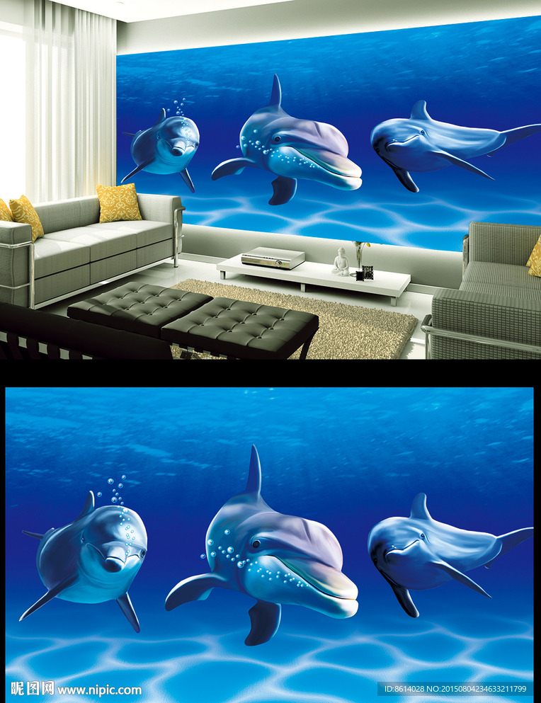 海洋海豚电视背景墙