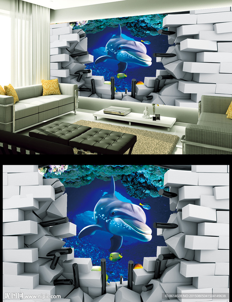 3D海豚背景墙