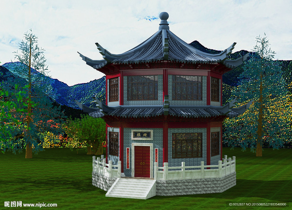 钟楼3D模型八角亭3D效果图