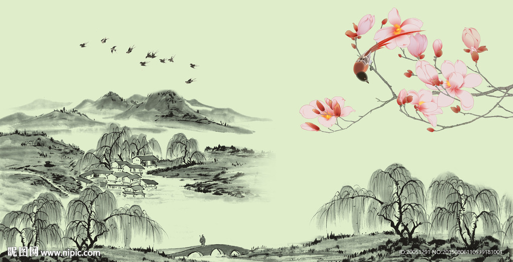 大型壁画 风景水墨