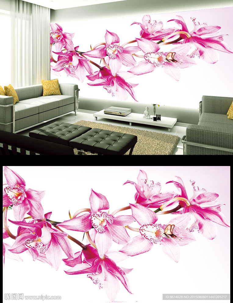 花开富贵电视背景墙