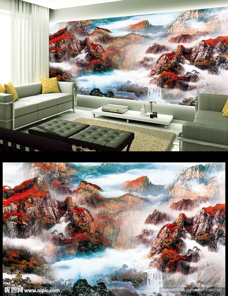 高山流水电视背景墙