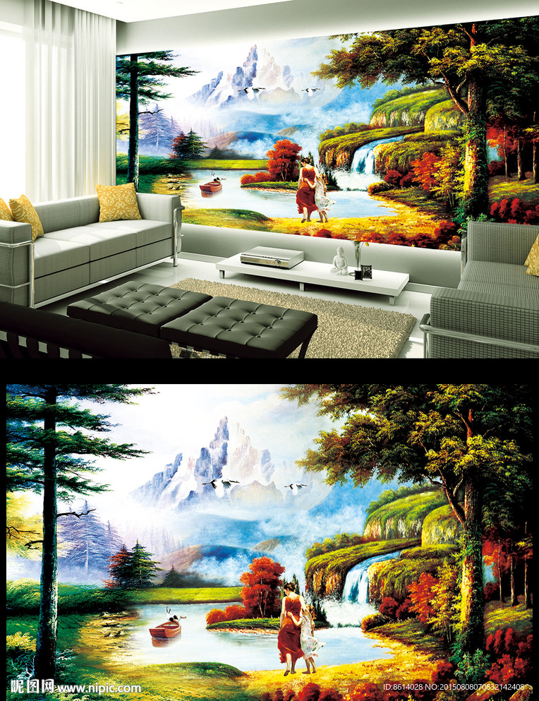 油画风景电视背景墙