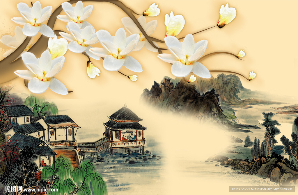 3d背景墙 国画风景