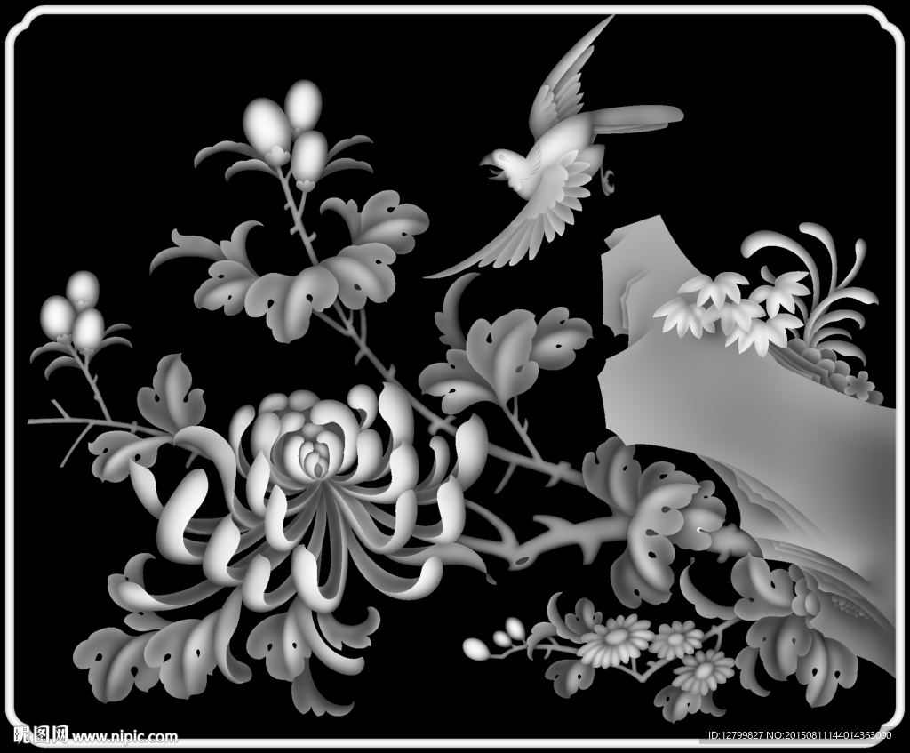 四季花鸟灰度图