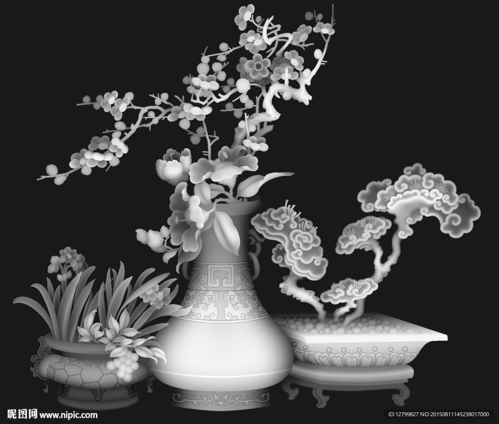 四季花鸟灰度图