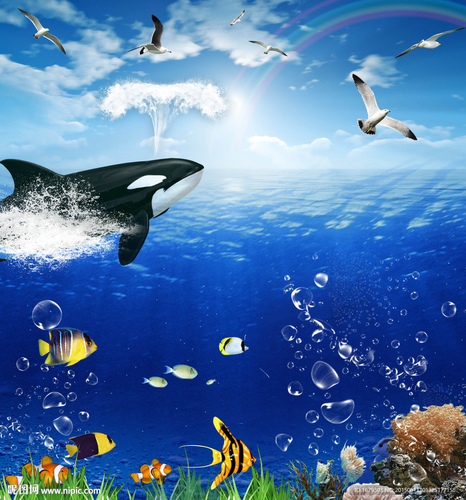 海底世界鲸鱼出水