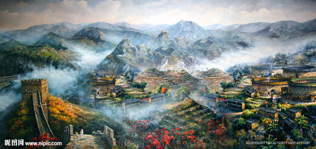油画长城