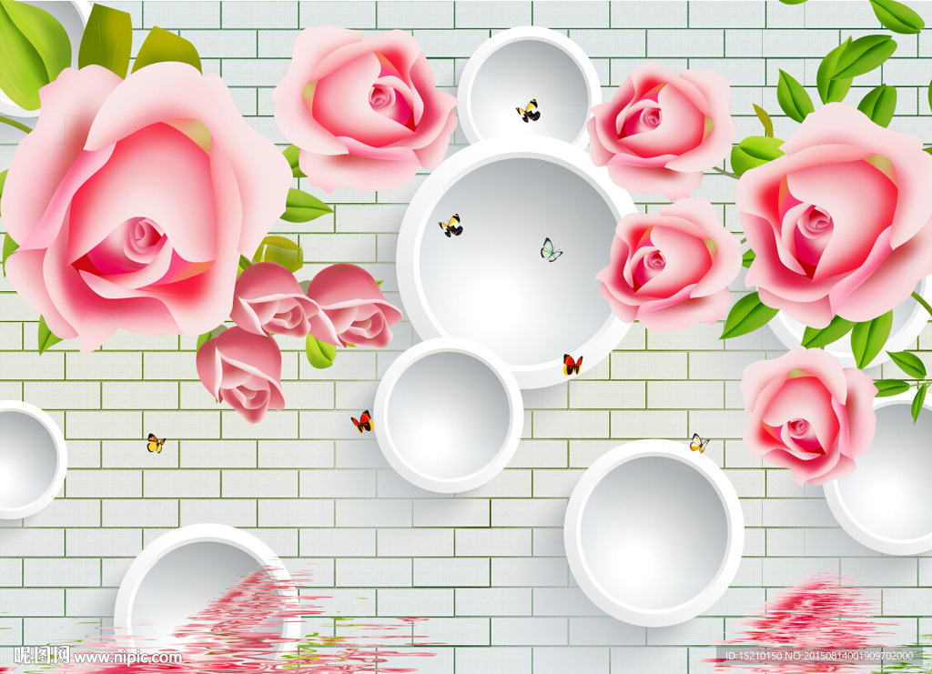 3D墙砖玫瑰花