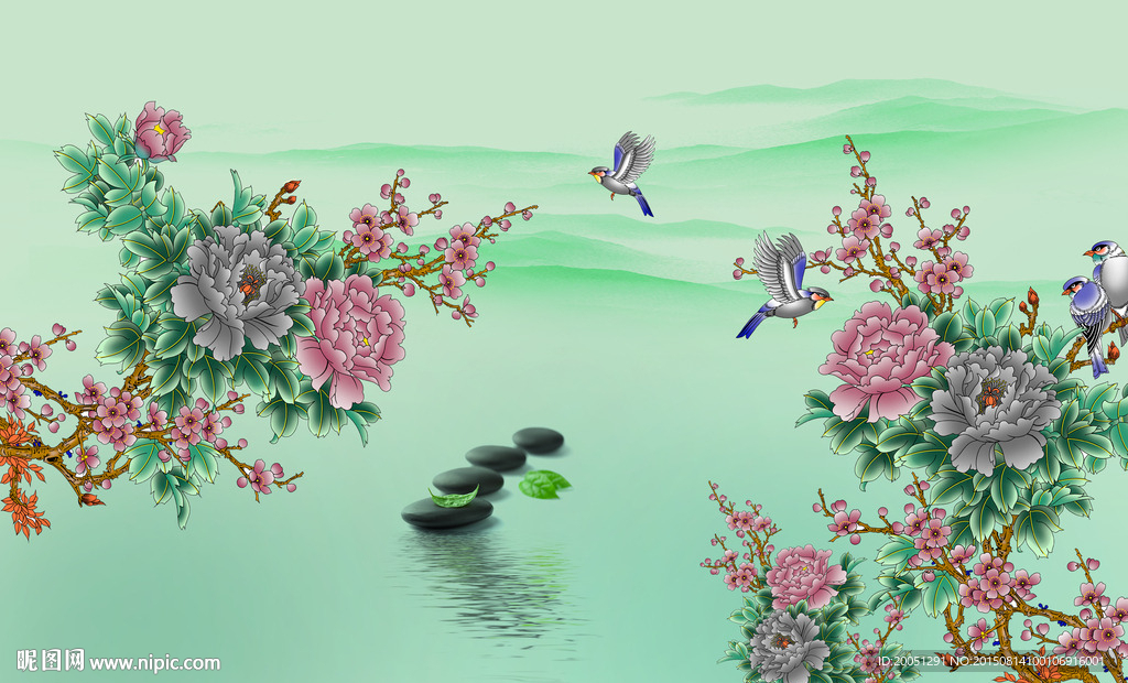 花开富贵 大型壁画