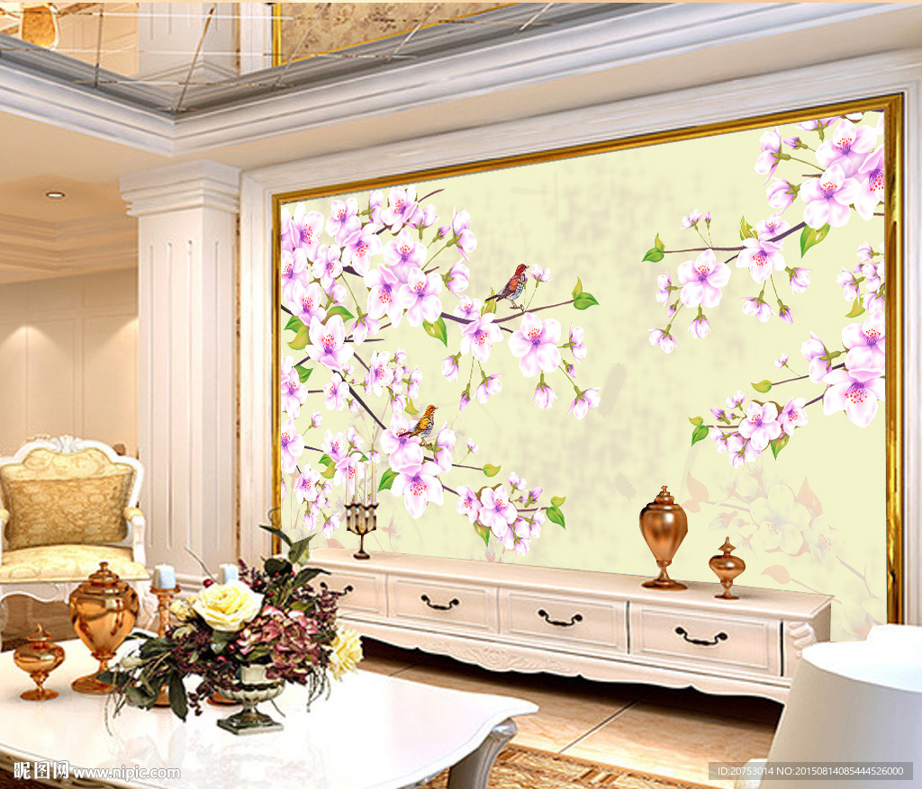 古典花卉背景墙装饰画
