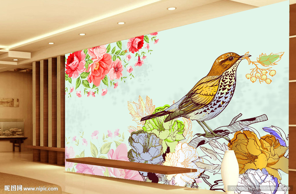欧式花卉背景墙装饰画