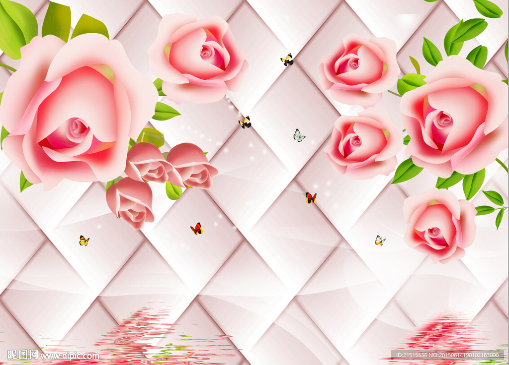 3D玫瑰花倒影