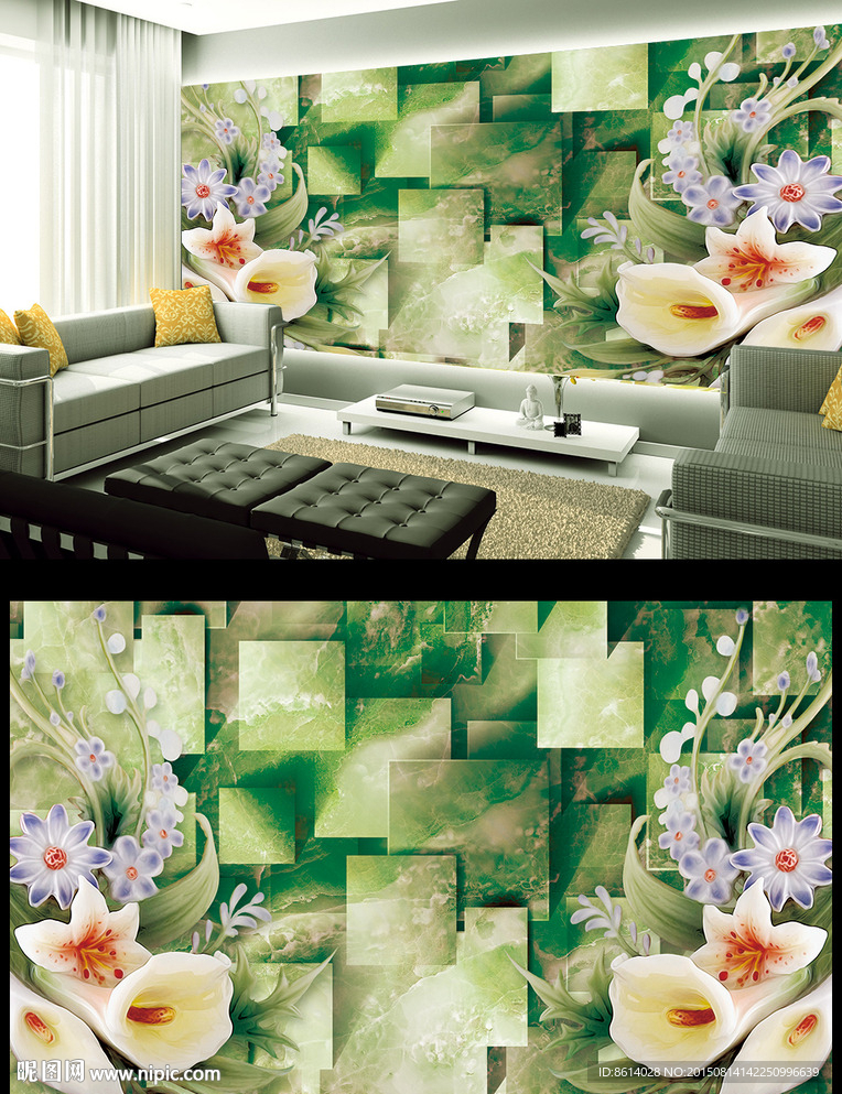 玉雕马蹄莲电视背景墙