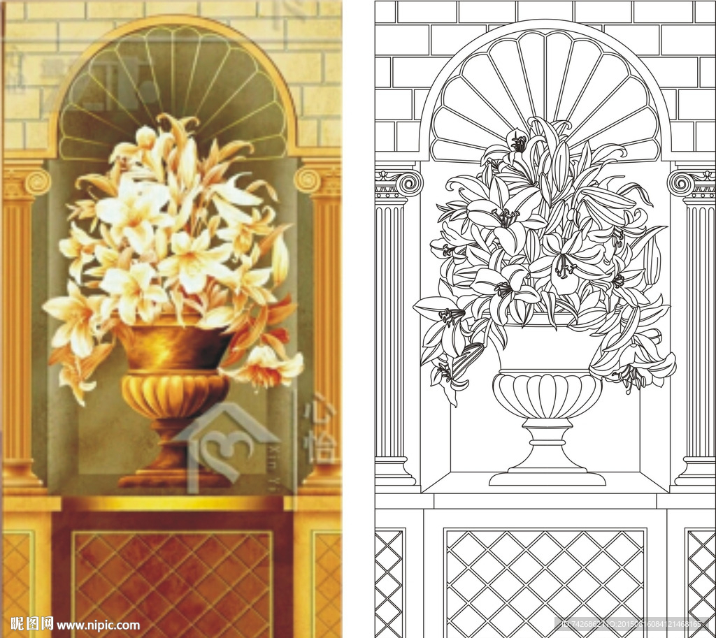 欧式花 百合 花瓶 柱子