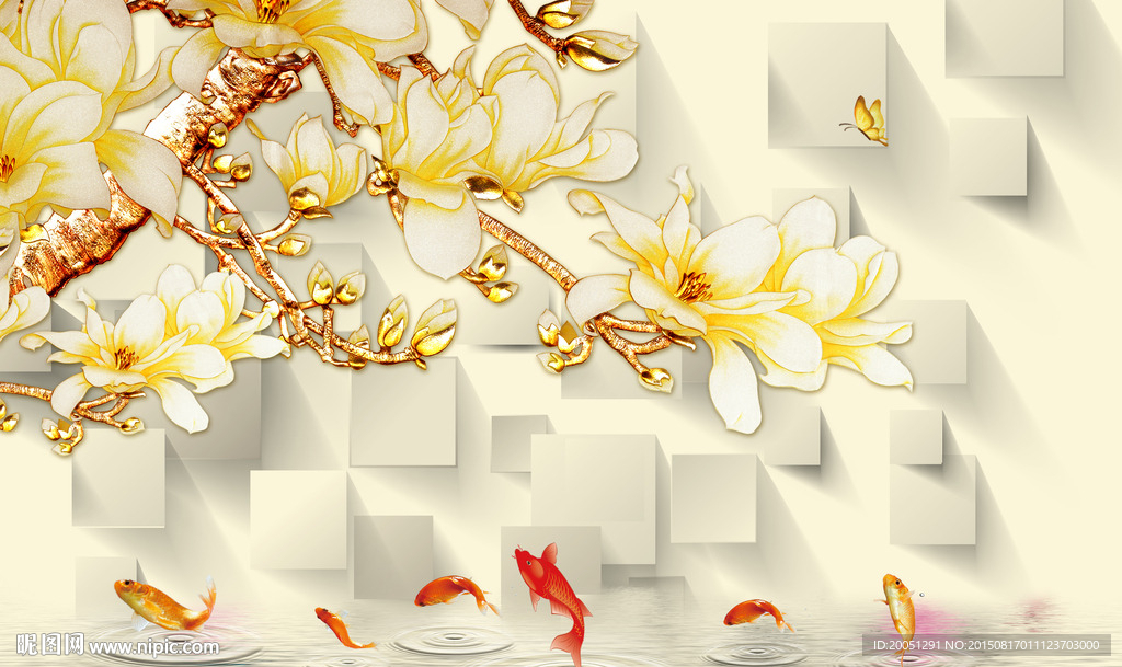 3d背景墙 玉兰花