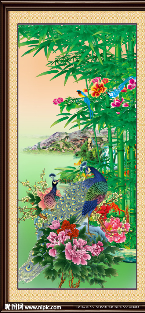 孔雀图 竹报平安