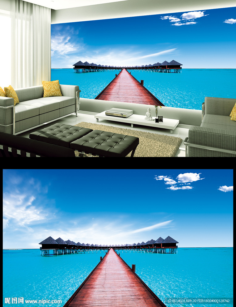 马尔代夫海边风景电视背景墙