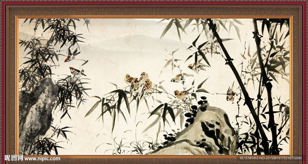 竹子装饰画水墨