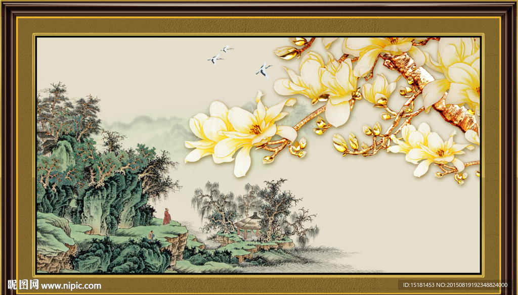国画花鸟 玉兰花