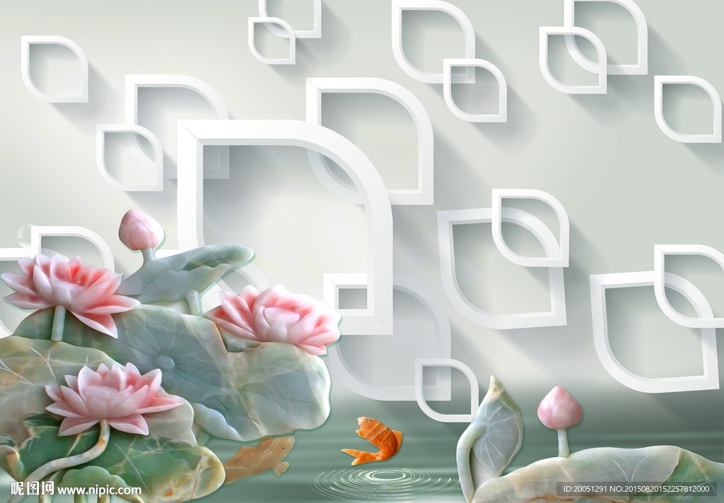 3d背景墙 玉雕荷花