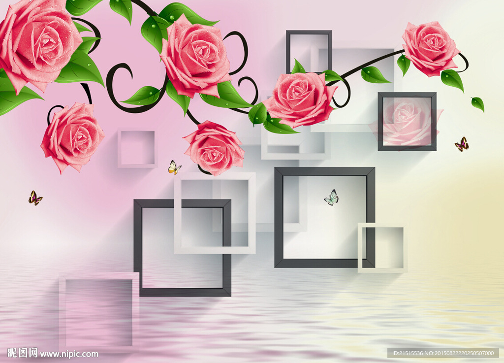 3D方格玫瑰花