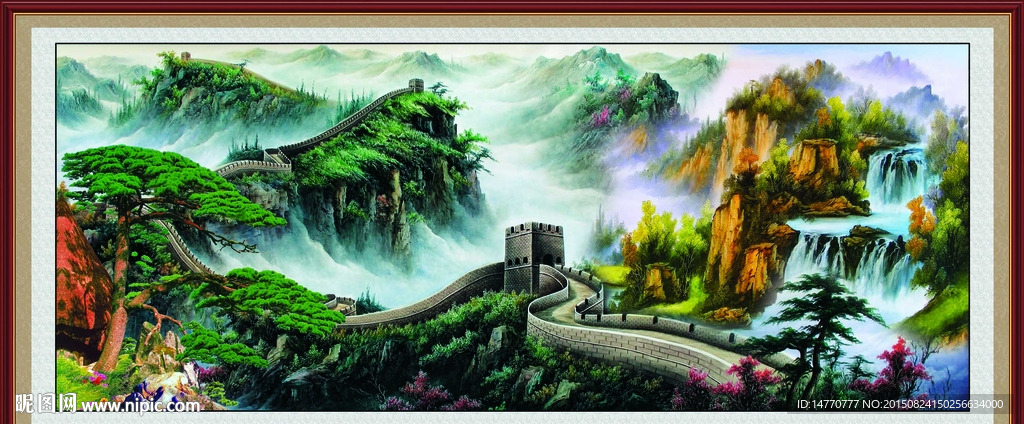油画风景 长城