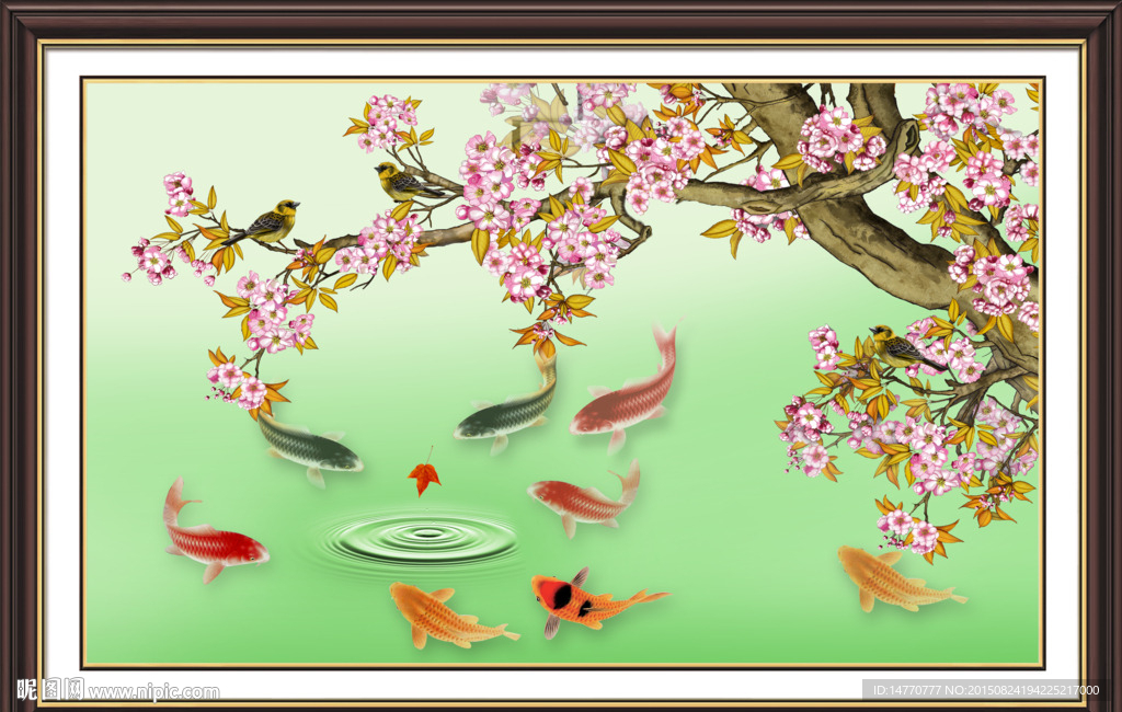 九鱼图 花鸟