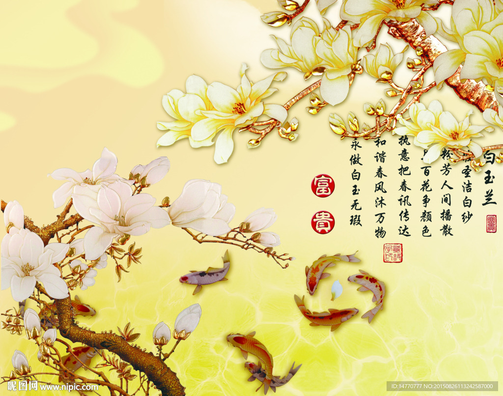 玉兰花 鲤鱼图