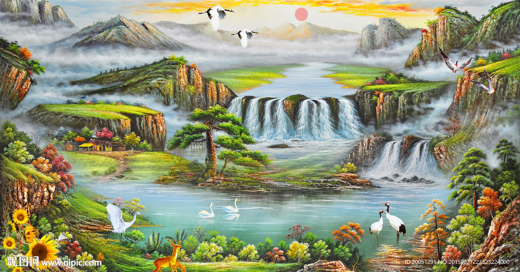 山水油画背景墙