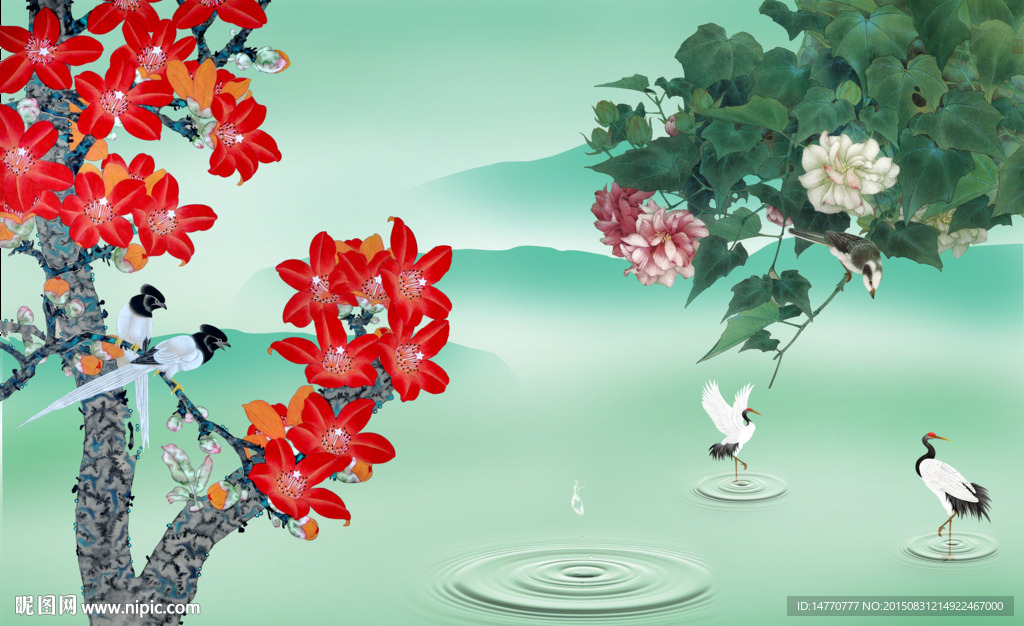 花鸟壁画 仙鹤图