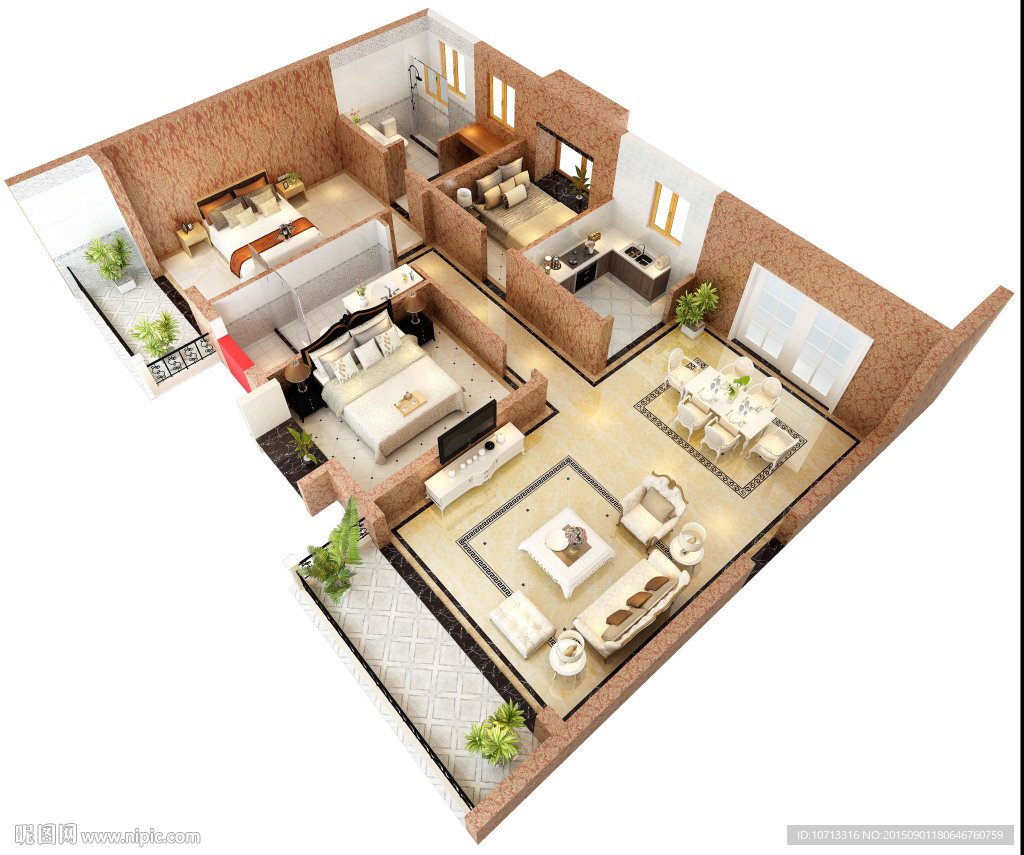 欧式家居3D模型渲染全景效果图